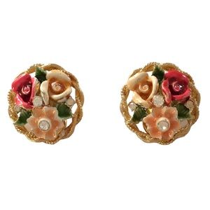 Vintage My Fair Lady Clip On BSK Earrings Romantic Floral